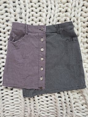 Forever 21 Two-Tone Gingham Button Mini Skirt - Pink & Black